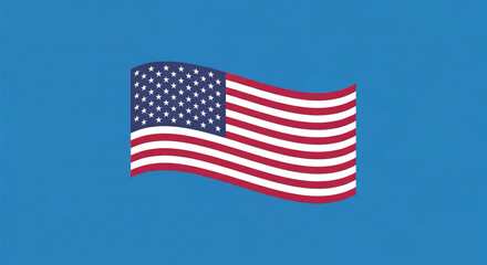 Obraz premium Flat vector illustration of a waving American flag, minimal clean design, blue background, suitable for infographics