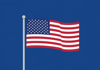 Obraz premium Flat vector illustration of a waving American flag, minimal clean design, blue background, suitable for infographics