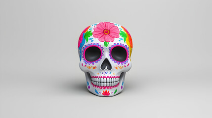 Colorful Pixelated Sugar Skull on White Background