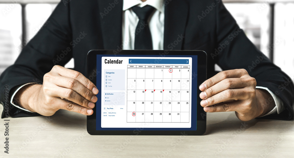 Wall mural calendar on computer software application for modish schedule planning for personal organizer and on
