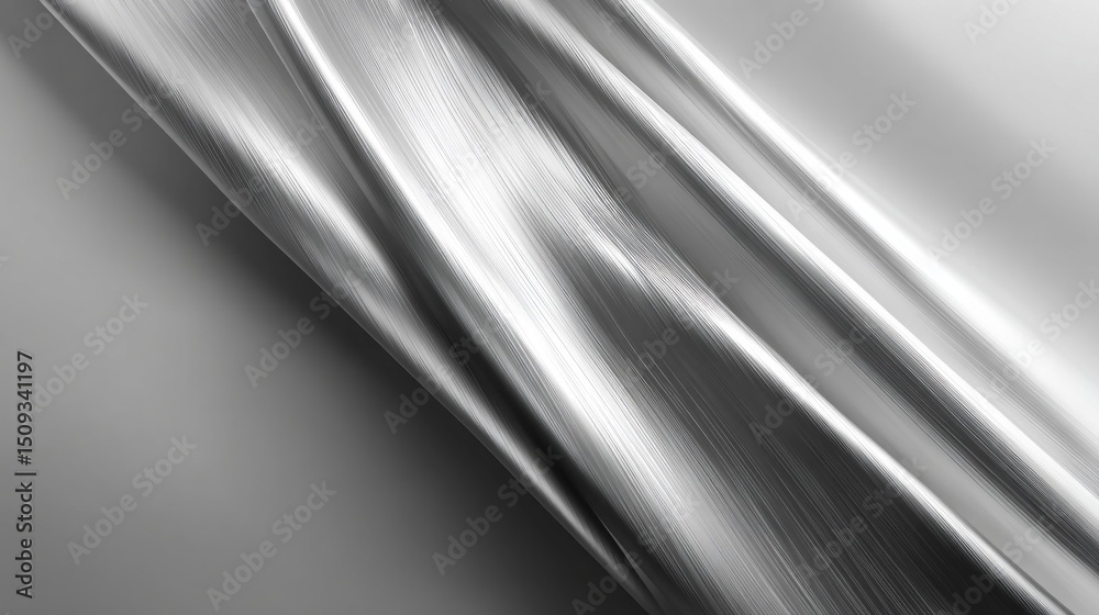 Poster a smooth silver metallic surface gracefully flows with soft folds, reflecting gentle light that enha