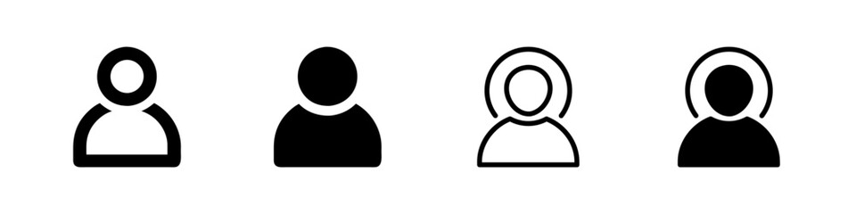 User Icon Collection, a person silhouette in outline and glyph styles. Represents user profile or account. Perfect for app interface design.