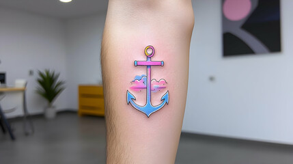 Pixel Art Anchor Tattoo on Arm