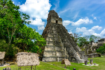 The majestic Pyramid of Tikal rises from the Guatemalan jungle, showcasing ancient Mayan...