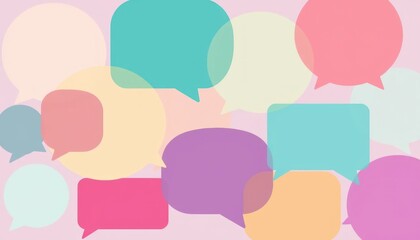Colorful chat bubbles overlapping on a pink background evoke conversation concept