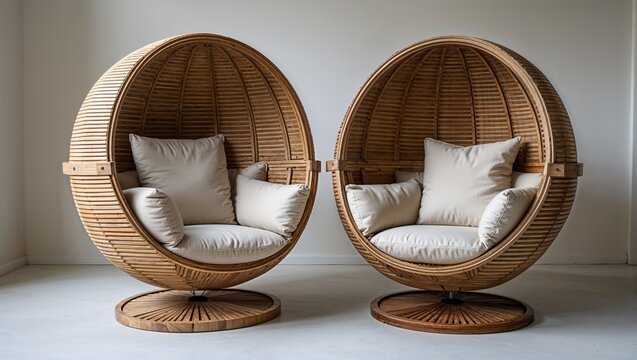 wooden half-sphere chairs