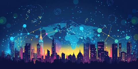 A digital illustration of the Earth with global network connections linking cities across continents, representing interconnectedness and connectivity in technology Generative AI