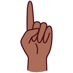 Chinese hand sign for number one using a raised index finger on a dark-skinned hand, part of Mandarin finger counting system