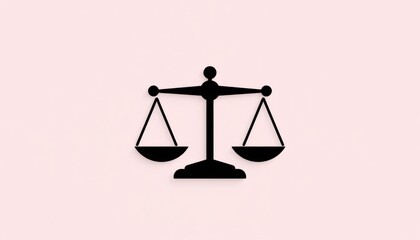Minimalist Symbol of Justice Scales on Light Pink Background Illustration