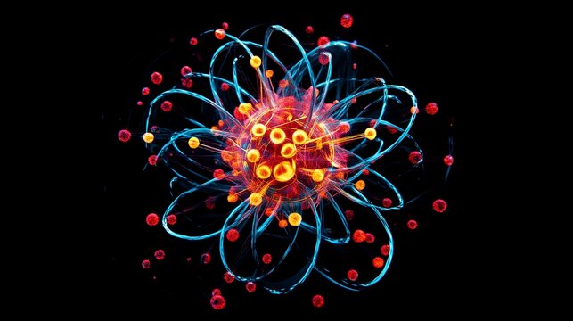 Abstract Colorful Atomic Structure Glowing Energy Particles Vibrant Dynamic Design Modern Science Technology Futuristic Illustration Digital Art Background Image neon fire wave    