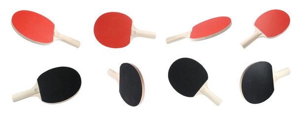 Ping pong rackets isolated on white, set
