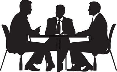 Business Professionals in Discussion Meeting Silhouette Vector Illustration on Transparent Background