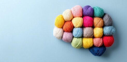 A banner with empty space for copy is set against a blue background featuring a human brain depicted as a vibrant, tangled web of threads, embodying the idea of neurodiversity and mental wellness