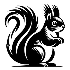 Obraz premium A stylized black squirrel with a bushy tail, looking curious