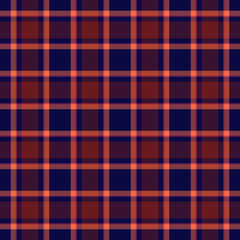 Comfortable tartan plaid fabric, length textile seamless texture. Teen check background pattern vector in red and dark colors.