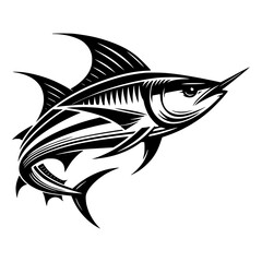 A stylized marlin with a striking black and white design, evoking a sense of speed and agility
