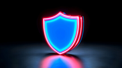 Neon Blue Shield in Dark Background