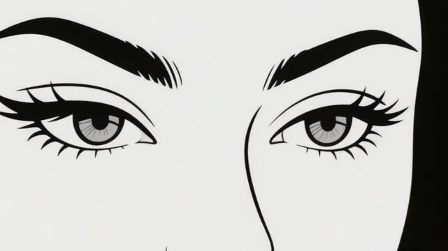Stylish graphic animation showcasing a woman's eyes focusing on beauty and graceful facial features Ai HD video.
