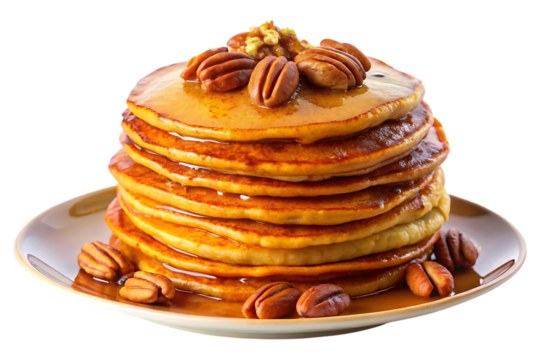 A Delicious Plate of Pumpkin Pecan Pancakes image Isolated on transparent