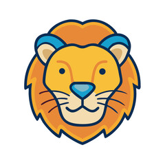 Obraz premium Lion's face illustration, orange and blue, for kids' books