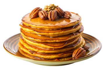 A Delicious Plate of Pumpkin Pecan Pancakes image Isolated on transparent Background