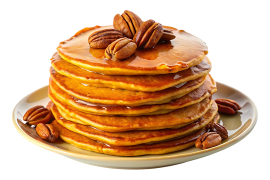 A Delicious Plate of Pumpkin Pecan Pancakes image Isolated on transparent