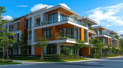 Fototapeta premium Modern townhouses in a sunny row