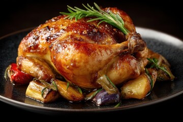 Maish&auml;hnchen Brath&auml;hnchen Ofengem&uuml;se H&auml;hnchen mit Kartoffeln gebratenes H&auml;hnchen Rosmarin H&auml;hnchenfest Essen mit Gem&uuml;se Gefl&uuml;gelgericht rustikales Essen Sonntagsessen Festtagsbraten knusprig