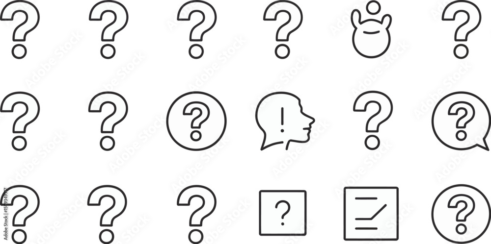 Poster a collection of various question mark icons and other related symbols arranged in a grid pattern des