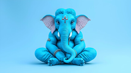 Blue Ganesh Statue Digital Render