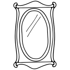 Oval mirror in hand drawn style, for interior design projects