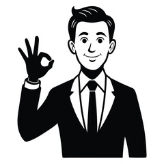 Confident businessman in a suit raising arms and smiling with a thumbs up gesture
