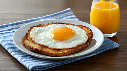 Fried Egg on Toast with Orange Juice Breakfast