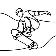Fototapeta premium Skater performing a trick, line art illustration