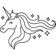 Magical unicorn head with stars, for children's books