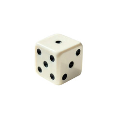 One white dice look realistic and highly detailed, On an isolated transparent background.