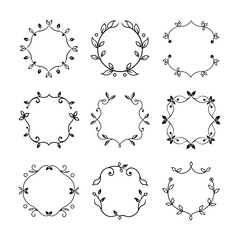 Floral Frame Collection Black and White Vector