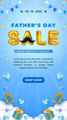 Vertical Fathers Day Sale Announcement with Blue Background and Gift Decor