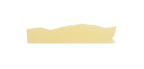 Yellow painter's tape isolated on white background, macro. Torn, crumpled, twisted strips of yellow painter's tape on white background, close-up.