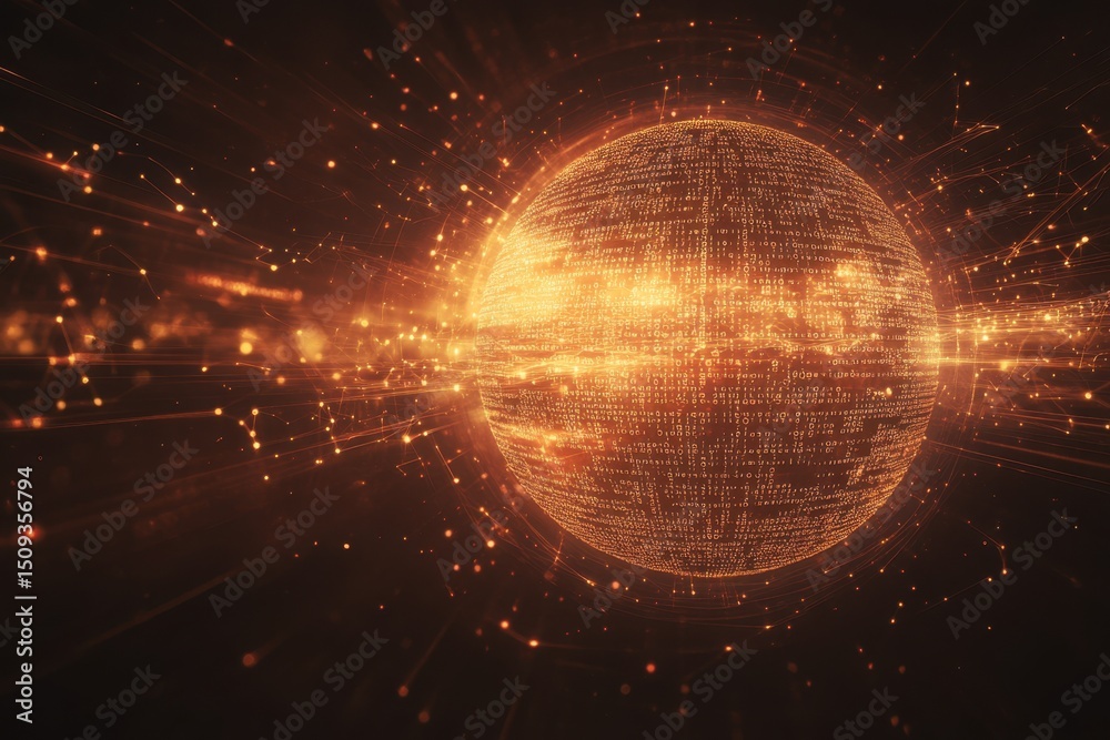 Poster Abstract digital background with a globe and binary code, symbolizing global network technology for online business or information exchange over the internet Generative AI