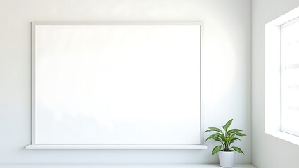 Minimalist Interior with Blank Frame and Plant for Creative Display Ideas