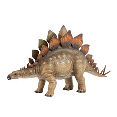 Stegosaurus, a large herbivorous dinosaur from the late jurassic period, is depicted walking with its distinctive plates and spikes, isolated on a transparent background