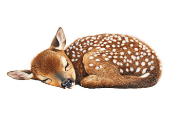 Obraz premium Young fawn resting quietly with delicate brown spotted coat in a serene setting isolated on transparent background PNG