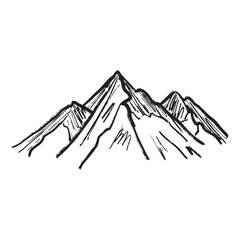 Mountain range landscape as a concept of tourism, hiking in black brush stroke texture isolated on white. Hand drawn vector sketch illustration in vintage charcoal ink. Everest Mountain card.