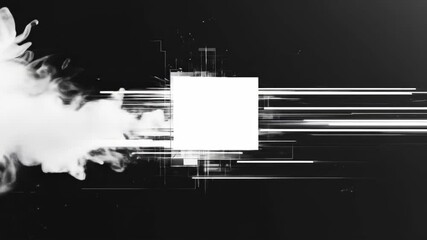 Abstract monochrome motion graphic with a central placeholder box.