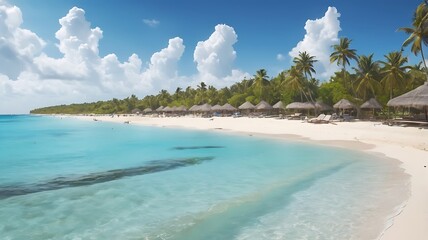 Fototapeta premium Azure Waters and Sandy Shores: A Tropical Paradise Beckons Travelers Worldwide