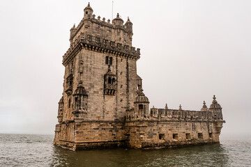 Belem Tower in Foggy Atmosphere, Lisbon, Portugal