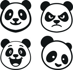 Fototapeta premium Set of Cartoon Panda Faces Expressing Various Emotions and Moods.