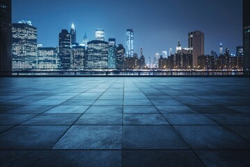 Empty city plaza at night