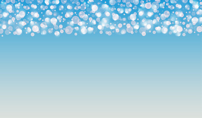 Abstract blue background, banner with bokeh light effect. Glowing confetti, glitter dust, sparkles overlay texture for your design. Vector illustration.